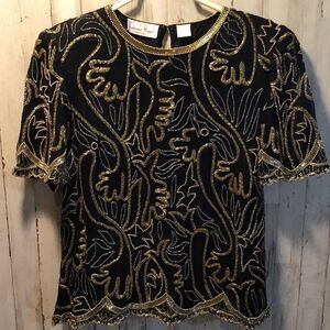 Blouse vintage silk and bead Laurence Kazar size large